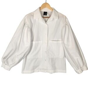 Et Tigre Mish Blouse Unisex XS-S White Puff Sleeve Pockets Relaxed Contemporary